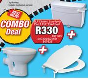 Elf Cistern, Low Level Pan & Elf Toilet Seat S07376/S04451/S07623-Per Set