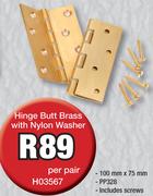 Hinge Butt Brass With Nylon Washer H03567-Per Pair