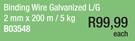 Binding Wire Galvanized L/G 2mm x 200mB03548-5kg Each