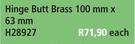 Hinge Butt Brass 100mm x 63mm H28927-Each