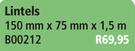 Lintel B00212-150mm x 75mm x 1.2m Each