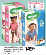 Huggies Gold Disposable Nappies For Boys Or Girls Size 5-Per Nappy