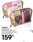 Yardley Gorgeous & White Satin Gift Set Of 2 x Body Sprays, Body Lotion & Bag