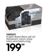 Yardley English Blazer Black Gift Set Of Deodorant, Roll On, Body Lotion And Toiletry Bag