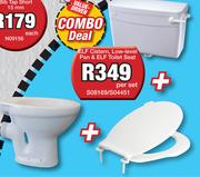 ELF Cistern, Low Level Pan & ELF Toilet Seat Combo S08169/S04451-Per Set