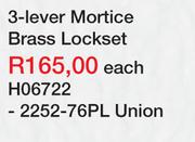 3 Lever Mortice Brass Steel Lockset H06722-Each