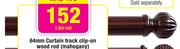 64mm Curtain Track Clip-On Wood Rod Mahogany 1.5m Rod