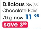 D.Licious Swiss Chocolate Bars-70g Each