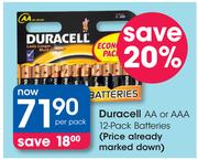 Duracell AA Or AAA 12 Pack Batteries-Per Pack