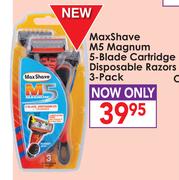 MaxShave M5 Magnum 5-Blade Cartridge Disposable Razors-3's Pack