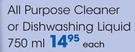Clicks All Purpose Cleaner Or Dishwashing Liquid-750ml Each