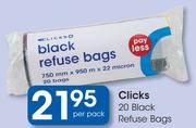 Clicks 20's Black Refuse Bags