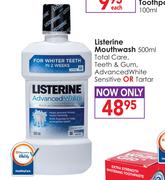 Listerine Mouthwash Total Care, Teet & Gum, Advanced White Sensitive or Tartar-500ml