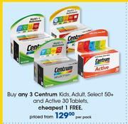 Centrum Kids, Adult, Select 50+ & Active 30 Tablets-Per Pack