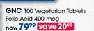  GNC 100 Vegetarian Tablets Folic Acid 400 mcg-Per Pack