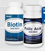  GNC 100 Vegetarian Tablets Folic Acid 400 mcg-Per Pack