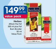 Herbex Attack The Fat-300ml Plus Fat Burn Booster-50ml Value Pack-Per Offer