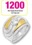 9ct Gold and Silver CZ Trip Set