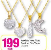 9ct Gold and Silver Pendant On Chain Each