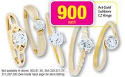 9ct Gold Solitaire CZ Rings Each