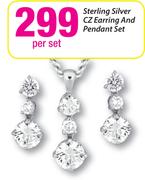 Sterling Silver CZ Earring and Pendant Set-Per Set