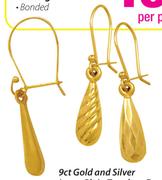 9ct Gold and Silver Medium Teardrop Earrings-Per Pair
