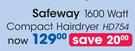 Safeway 1600 Watt Compact Hairdryer HD754