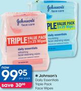 Johnson's Daily Essentials Triple Pack Face Wipes-Per Pack
