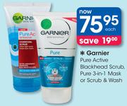Garnier Pure Active Blackhead Scrub, Pure 3-In-1 Mask Or Scrub & Wash-Each