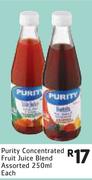 Purity Concentrated Fruit Juice Blend Assorted-250ml Each 