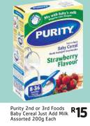 Purity 2nd Or 3rd Foods Baby Cereal Just Add Milk Assorted-200g