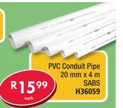 PVC Conduit Pipe 20mm x 4m SABS H36059-Each