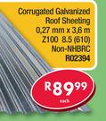 Corrugated Galvanized Roof Sheeting 0.27mmx3.6m Z100 8.5 (610) Non-NHBRC R02394-Each