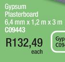 Gypsum Plasterboard 6.4mm x1.2x3m C094443