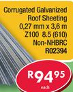 Corrugated Galvanized Roof Sheeting 0.27mmx 3.6m Z100 8.5(610) Non-NHBRC R02394-Each