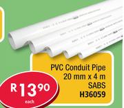 PVC Conduit Pipe 20mm x4m SABS H36059-Each