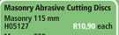 Masonry Abrasive Cutting Discs 115mm H05127-Each