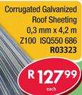 Corrugated Galvanized Roof Sheeting 0.3mm x4.2m Z100 ISQ550 686 R03323-Each