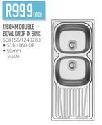 1160mm Double Bowl Drop In Sink S08150