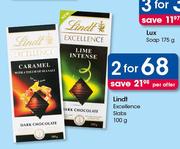 Lindt Excellence Slabs-2x100g Per Offer
