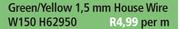 Green/Yellow 1.5mm House Wire-Per m