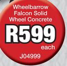 Lasher Wheelbarrow Falcon Solid Wheel Concrete J04999-Each