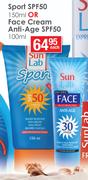 Sun Lab Sport SPF50 150ml Or Face Cream Anti-Age SPF50 100ml-Each