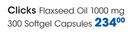 Clicks Flaxseed Oil 1000 mg 300 Softgel Capsules pack