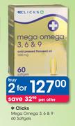 Clicks Mega Omega 3, 6 & 9 60 Softgels-2Packs Per Offer
