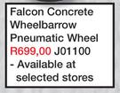 Lasher Falcon Concrete Wheelbarrow Pneumatic Wheel J01100-Each