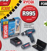 Ryobi Cordless Drill/Driver 12V J22297-Each