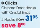 Clicks Chrome Door Hooks With Crystal Ends 2 Hooks