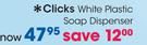 Clicks White Plastic Soap Dispenser