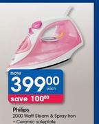 Philips 2000 Watt Steam & Spray Iron Ceramic Soleplate-Each